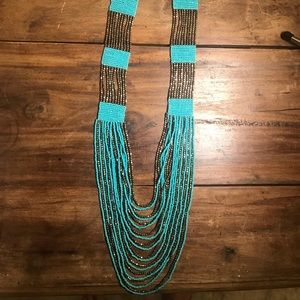 Brown and turquoise long necklace
